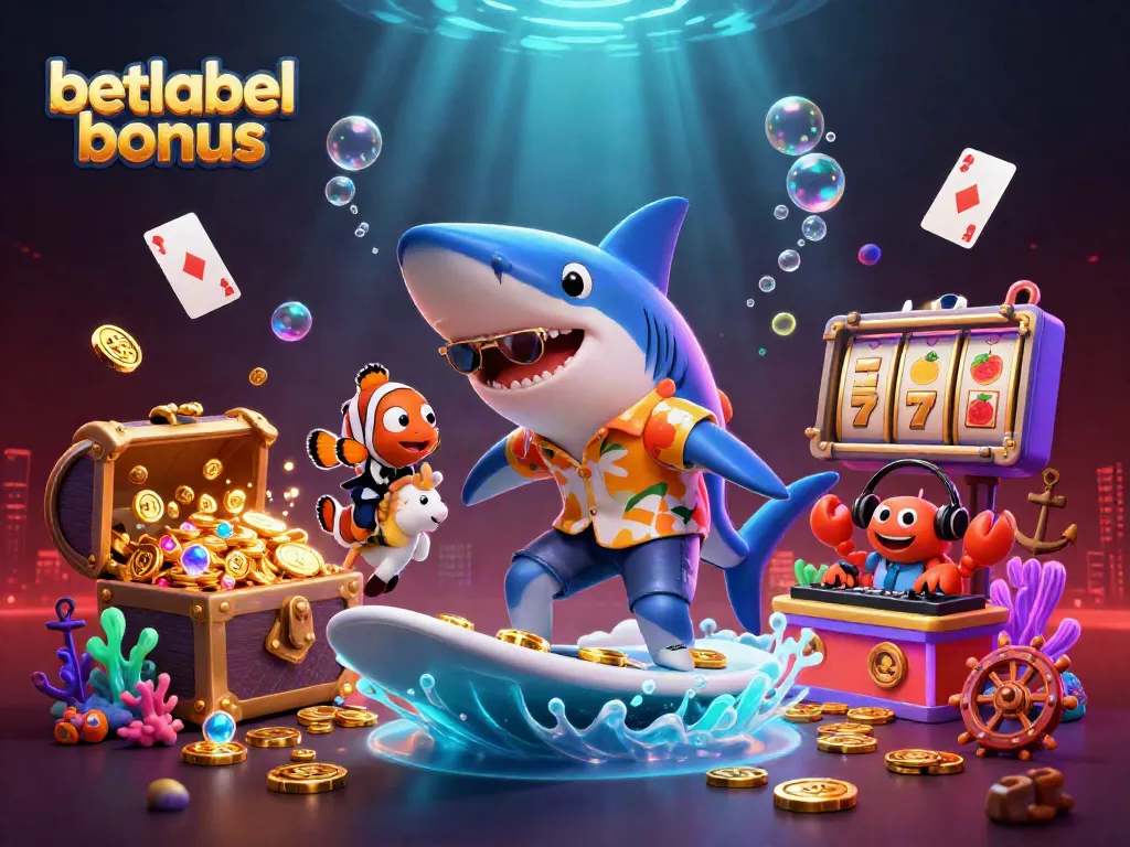 Experience the betlabel bonus with vibrant casino-themed illustration of gaming elements and characters.